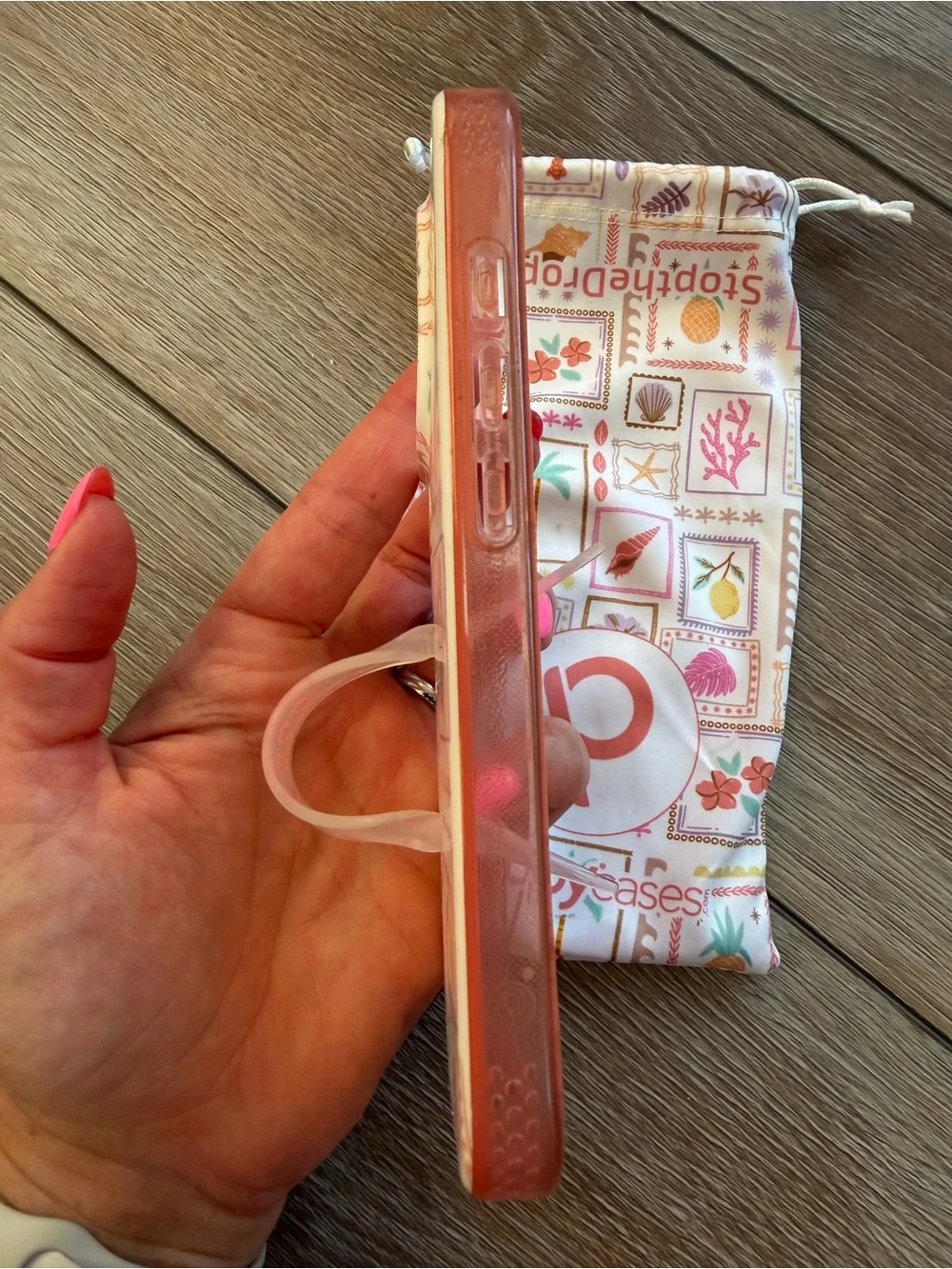 Loopy Case Pink White Coral Patterned iPhone Case with Pouch